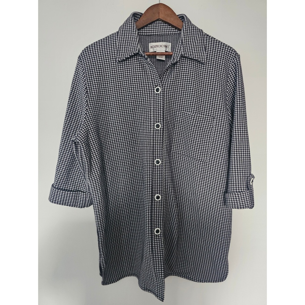 Dark Academia Sag Harbor Broadmore Studio Blouse Womens M Black Gingham Roll-Tab